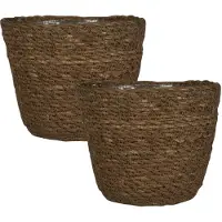 Ter Steege Set van 2x stuks plantenpot/bloempot van jute/zeegras diameter 15 cm en hoogte 12 cm camel bruin - Plantenpotten