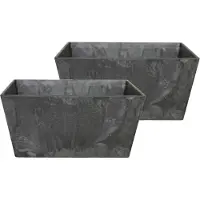 Ter Steege Plantenbak - Set van 2x stuks - zwart - rechthoekig - 12 x 25 x 12 cm - Binnen en buiten gebruik
