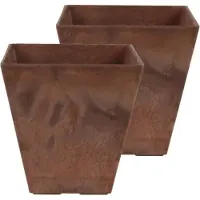 Ter Steege Bloempot/plantenpot - Set van 2x stuks - vierkant - gerecycled kunststof - terra bruin - D30 en H30 cm