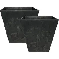 Ter Steege Bloempot/plantenpot - Set van 2x stuks - vierkant - gerecycled kunststof - zwart - D30 en H30 cm