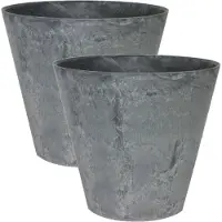 Artstone Ter Steege Plantenpot/bloempot - 2x - natuursteen look grijs - D17 x H15 cm