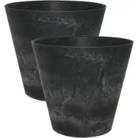 Artstone Ter Steege Plantenpot/bloempot - 3x - natuursteen look zwart - D17 x H15 cm