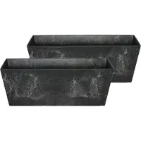 Ter Steege Set van 2x stuks bloempot/plantenpot balkonbak gerecycled kunststof/steenpoeder zwart dia 55x17 H17 cm - Binnen en buiten gebruik