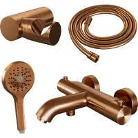 Brauer Edition Badthermostaat Met Badset - 3 Standen Handdouche - Geborsteld Koper PVD - Messing - Kranen, Douchekranen, Douchesets, Opbouw - Kranen, Douchekranen, Douchesets, Opbouw douchesets,