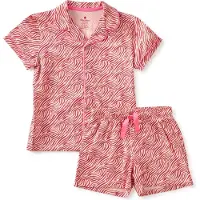 Little label shortama met all over print van katoen roze/rood Meisjes Stretchkatoen Klassieke kraag - maat 122