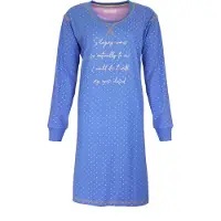 Irresistible Dames Nachthemd - Katoen - Wit Stippen - Blauw - Maat S