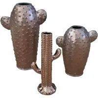 Mica Decorations Vaas Cactus brons Keramiek , Set van 3 , Grootste maat L16,5 x B10,5 x H24,5cm