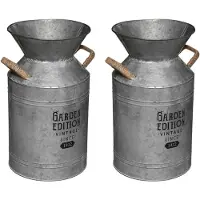 Atmosphera Melkbus vorm vaas/container - 2x stuks - Zink - zilvergrijs - 26 x 48 cm