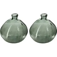 Atmosphera bloemenvaas Genua - 2x - Organische bol fles vorm - groen glas - H22 x D21 cm