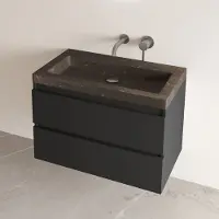 Fontana Freestone badkamermeubel mat zwart 80cm met natuurstenen wastafel zonder kraangat