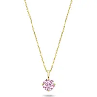 New Bling 9NBG-0594 Gouden Ketting met Zirkonia Hanger Roze - 4mm - Ankerschakel - 39+3+3cm - 0,8mm Dikte - 14 Karaat - Goud