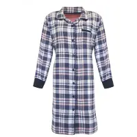 Irresistible Dames Nachthemd - Flannel - Doorknoop - Blauw - Maat XL