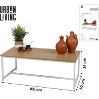 Urban Living - Witte Metalen Salontafel met Houten Blad -
