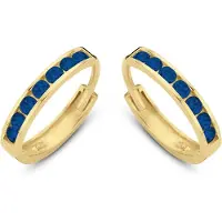 New Bling 9NBG-0581 Gouden Oorringen met Zirkonia Steentjes - Donker Blauw - 11x1,9mm - 14 Karaat - Goud