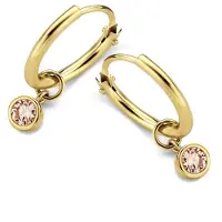 New Bling 9NBG-0611 Gouden Oorringen met Zirkonia Hangertje - 11x1,2mm - Champagne - 3,5mm - 14 Karaat - Goud