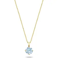 New Bling 9NBG-0596 Gouden Ketting met Zirkonia Hanger Licht Blauw - 4mm - Ankerschakel - 39+3+3cm - 0,8mm Dikte - 14 Karaat - Goud