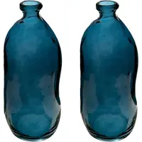 Atmosphera bloemenvaas Pisa - 2x - Organische fles vorm - blauw glas - H36 x D15 cm