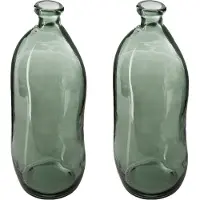 Atmosphera bloemenvaas - 2x - Pisa - Organische fles vorm - groen transparant - glas - H36 x D15 cm
