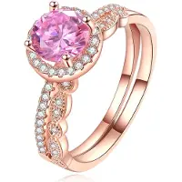 LGT JWLS Set van 2 Rose Vergulde Dames Ringen met Zirkonia-19mm