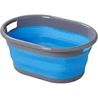 Pricenet Opvouwbare wasmand - 17 liter - blauw/grijs - ruimtebesparend - ideaal voor camping en thuis