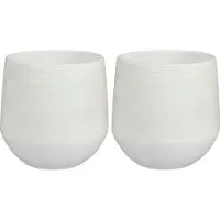 Mica Decorations - Plantenpot/bloempot - 2x stuks - terracotta - wit relief - D24/H23 cm