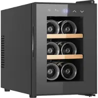 Vinata Premium Wijnkoelkast Sena Vrijstaand - Zwart - 6 flessen - 39.3 x 26.5 x 49.5 cm - Glazen deur