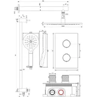 Brauer Regendoucheset inbouw copper carving thermostatisch 30 cm met 3-weg omstelling, wandarm, glijstang en 3-standen handdouche geborsteld koper