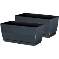 Prosperplast Set van 2x stuks plantenpotten/bloempotten kunststof glanzend antraciet grijs 24 x 12 x 11 cm - Plantenpotten