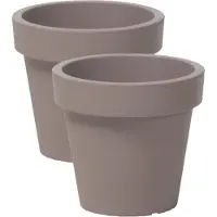 Prosperplast 2x stuks basic plantenpot/bloempot kunststof dia 13.5 cm/hoogte 12 cm taupe - Plantenpotten