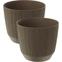 Prosperplast 2x stuks moderne carf-stripe plantenpot/bloempot kunststof dia 17 cm/hoogte 15 cm eco/aarde bruin - Plantenpotten