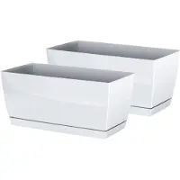 Prosperplast Set van 2x stuks plantenpotten/bloempotten kunststof glanzend parel wit 40 x 19 x 18 cm - Plantenpotten