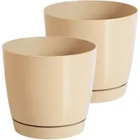 Prosperplast Set van 2x stuks plantenpotten/bloempotten kunststof glanzend mat goud dia 13.5 x hoogte 12.5 cm - Plantenpotten