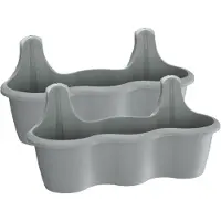 Prosperplast 2x stuks muur/wand bevestiging plantenpotten/bloempotten kunststof 51 x 20 x 20 cm steengrijs - Plantenpotten