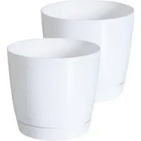 Prosperplast Set van 2x stuks plantenpotten/bloempotten kunststof glanzend parel wit dia 18 x hoogte 16.5 cm - Plantenpotten