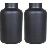 Floran Bloemenvaas Milan - 2x - mat zwart glas - D15 x H25 cm - melkbus vaas - Vazen