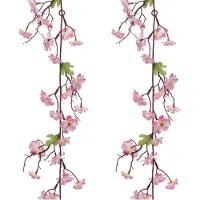 Everlands 2x stuks kunstbloem/bloesem takken slingers - roze - 187 cm - Kunstplanten