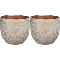 Mica Decorations 2x stuks plantenpot/bloempot koper met flakes patroon - D16/H14 cm - Plantenpotten