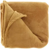 Unique living Fleece deken/plaid Bailey 130 x 180 cm - mosterd geel - Plaids