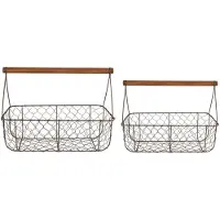 Clayre & Eef Opbergmand Set van 2 36x17x12/27 cm Bruin Ijzer Hout Rechthoek Mand Bruin Mand
