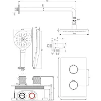 Brauer Copper Carving thermostatische inbouw regendouche 3-weg omstelling SET 33 met 20 cm douchekop en gebogen muurarm en 3-standen handdouche en doucheslang en wandaansluitbocht koper geborsteld PVD