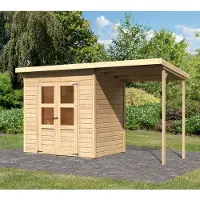 Karibu tuinhuis/schuur Merseburg 3 met aanbouwdak, onbehandeld, afmetingen 370x154x219 cm