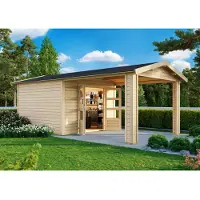 Karibu tuinhuis, tuingericht, model Theres 3, set met 1 dakuitbreiding, onbehandeld hout, afmetingen 480x244x242 cm