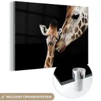 MuchoWow Glasschilderij - Foto op glas - Acrylglas - Giraffe - Zwart - Dieren - Muurdecoratie - 150x100 cm - Schilderij glas - Woonkamer - Wanddecoratie