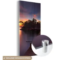 MuchoWow Glasschilderij natuur - Water - Zonsondergang - Boom - Nacht - Foto op glas - Schilderij glas - Glazen plaat - Wanddecoratie glas - 60x120 cm - Glasplaat - Woonkamer - Glas met foto