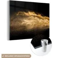 MuchoWow Glasschilderij 160x120 cm - Schilderij acrylglas - Zand - Goud - Zwart - Luxe - Kunst - Foto op glas - Schilderijen