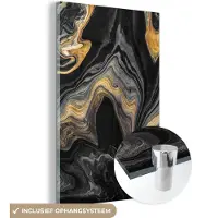 MuchoWow Glasschilderij 120x180 cm - Schilderij acrylglas - Marmer - Acryl - Goud - Luxe - Abstract - Foto op glas - Schilderijen