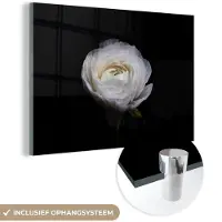 MuchoWow Glasschilderij 90x60 cm - Schilderij acrylglas - Bloem - Zwart - Wit - Foto op glas - Schilderijen