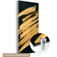 MuchoWow Glasschilderij 40x80 cm - Schilderij acrylglas - Goud - Verf - Strepen - Luxe - Abstract - Foto op glas - Schilderijen