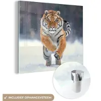 MuchoWow - Glasschilderij - Acrylglas - Tijger - Sneeuw - Winter - Interieur - Muurdecoratie - Schilderij glas - 50x50 cm - Foto op glas - Wanddecoratie
