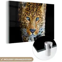 MuchoWow Glasschilderij - Acrylglas - Muurdecoratie - Luipaard - Zwart - Dieren - Schilderij glas - 60x40 cm - Foto op glas - Woonkamer - Wanddecoratie
